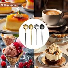 2/4/6/12/24pcs Stainless Steel Small Coffee Spoon And Dessert Spoon Set, 5.11 Inch/13cm, Dessert Cutlery Set, Elegant Tableware, Suitable For Home, Kitchen, Restaurant And Holiday Gifts, Suitable For Tea, Coffee, Dessert, Afternoon Tea, Back To School - Black and Gold - View 6