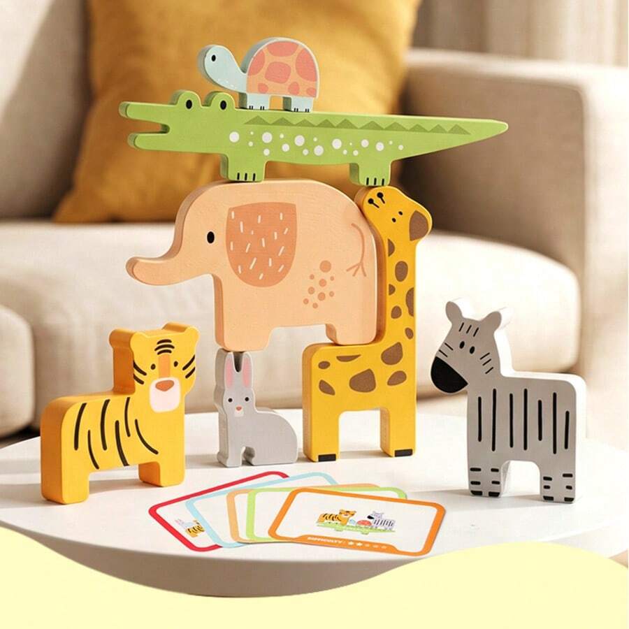 Wooden Animal Balance Stacking Blocks, Children's Stacking Game With Instruction Card, Early Education Fine Motor Skills Toy, Birthday Gift For Children 3 Years And Above - Animal Stacking Blocks - View 1