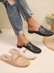 2026 Summer New Sandals With Metal Buckle Closed Toe Slip-On Casual Fashion Mule Flat Shoes - 999L Black - View 7