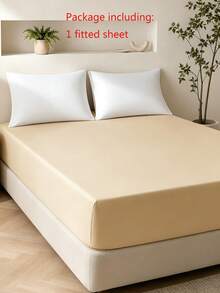 1pc Solid Color 25cm Deep Pocket Fitted Sheet, Soft & Breathable Mattress Protector, Suitable For All Bed Sizes, Dorm & Home Bedding Decor - Beige - View 6