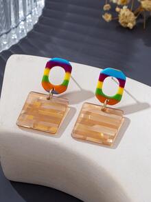 1 Pair European And American Fashion Cute Elegant Rainbow Color Acetate Geometric Earrings - Multicolor - View 5