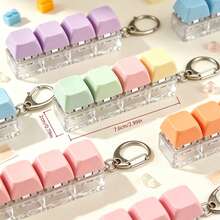 1pc Colorful Keyboard Stress Relief Finger Button Keychain, 4-Key Clickable Key Ring, Anti-Stress Finger Press Keychain, Car Key Ring, Bag Pendant, Gift - Multicolor - View 3