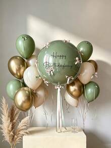 Sage Green, Metallic Gold & White Balloon Set, Suitable For Birthday Surprise, Bridal Shower, Anniversary, Room Decor, Graduation Ceremony Backdrop, Christmas, Photography Studio Background - Sage Green, Metallic Gold, and White Balloon Set - View 1