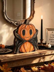 6er Set Vintage Halloween Innenraum Dekoration, Herbst Dekoration, Vintage Holzblock Bücherregal Dekoration, Geist, schwarze Katze, Kürbis, Skelett, Hexe, Eule, Zombie, Vampir, Landhausstil Kamin Kaminsims Herbst Heimdekoration - Ornamente - Übersicht 4