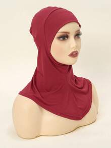 1PC Women's Fashion Solid Color Elastic Chin Wrap Under-Cap Head Scarf - 063-wine Red - View 5