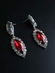 Übertriebene personalisierte Wassertropfen Halskette & Ohrringe Mode Multifunktionale Strass Braut Hochzeit Schlüsselbein Kette - Rot - Übersicht 8