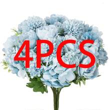 1/4pcs Artificial Peony Hydrangea Bouquet, Suitable For Wedding Decoration DIY Wreath Materials, Bridal Bouquet, Wrist Corsage, Boutonniere, Headpiece, Wedding Car Decoration, Door Arch Decoration, Applicable For Home, Restaurant, Bedroom, Vase Decoration, Birthday - Blue - View 10