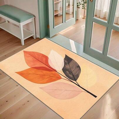 1 Peça Tapete de Entrada com Estampa de Folha de Outono em Aquarela Minimalista, Bottom Bege Quente, Laranja, Vermelho, Marrom Escuro e Rosa Claro, Estilo Minimalista de Outono Ins, Tapete Retangular de Material Flanelado, Impressão de Alta Definição com Acabamento de Borda Apertada, Tapete de Pé Antiderrapante e Absorvente, Adequado para Entrada, Cozinha, Sala de Jantar, Banheiro, Corredor, Varanda, Quarto, Decoração Doméstica
