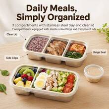 One High-Quality 304 Stainless Steel Leak-Proof 2/3-Compartment Lunch Box, Durable And Easy To Clean, Suitable For School, Office And Travel, Reusable Meal Preparation Box. - Silver - View 6