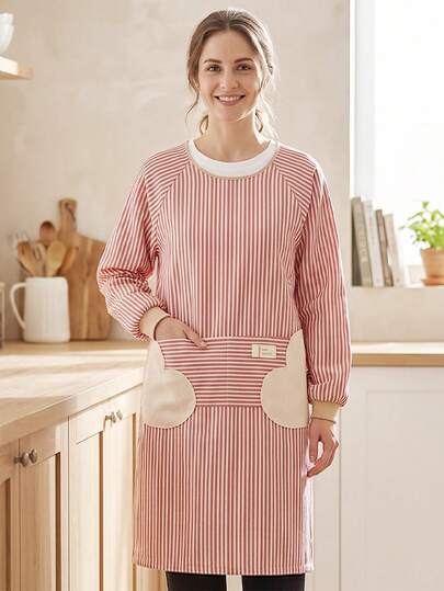 مريلة طويلة الأكمام للمطبخ والمنزل للنساء، مريلة خصر للعمل والطهي أنيقة وجميلة، مناسبة للطهي والشواء والبستنة والرسم وفن الأظافر وغيرها، للجنسين، للاستخدام الداخلي والخارجي