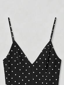 YROOE Women's Spring/Summer V-Neck Polka Dot Mini Dress, Double Layer Ruffle Hem Fitted A-Line Vacation Party Black Elegant - Black - View 5
