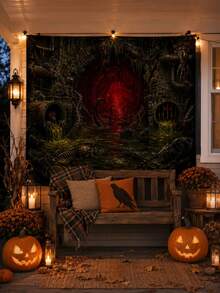 1pc-Horror Sewer Halloween Backdrop Banner, Creepy Tentacle Rat Skeleton Slime Red Abyss Tunnel Print Wall Tapestry, HD Crisp Decor For Dark Gore Party Cosplay Horror Movie Night Spooky Photo Booth Wall Background - G - View 8