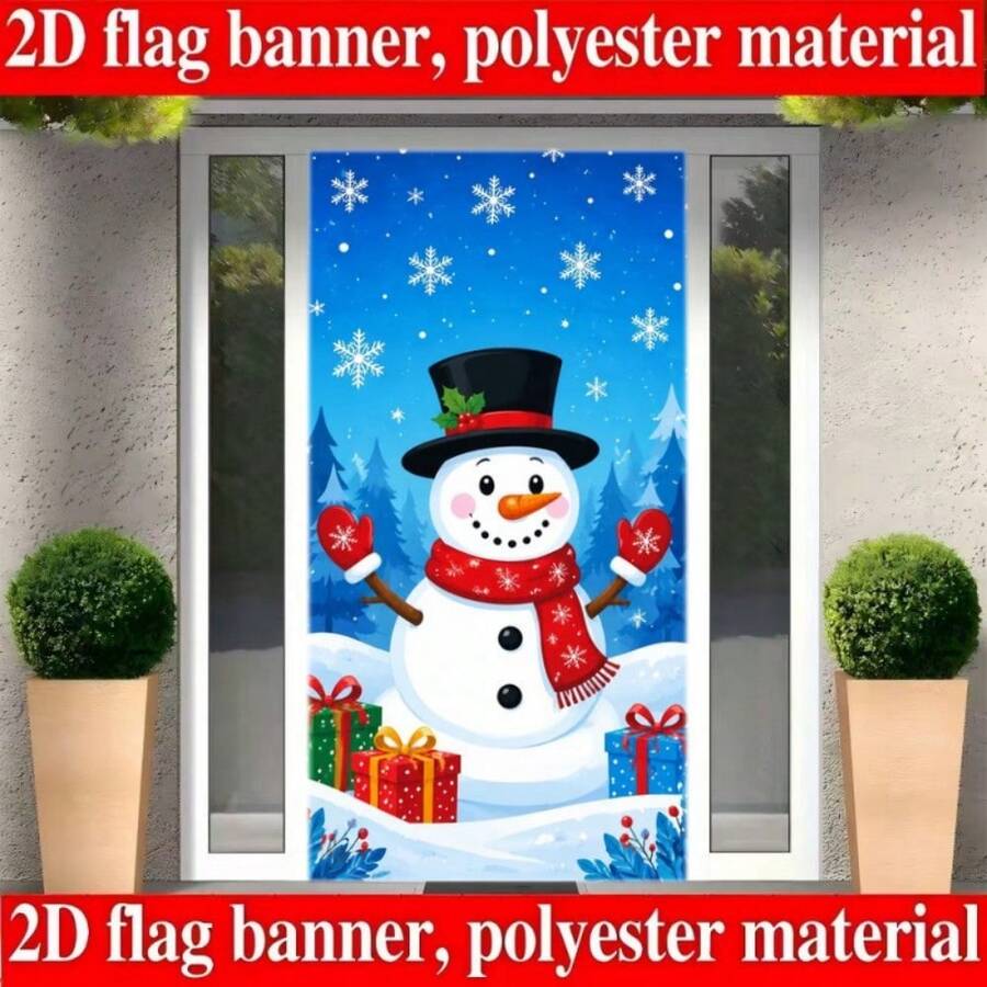 1 pezzo di sfondo per banner a tema natalizio 2D, con tema pupazzo di neve carino, combinato con fiocchi di neve blu, scatole regalo natalizie e foreste di conifere. Nessuna alimentazione elettrica richiesta.