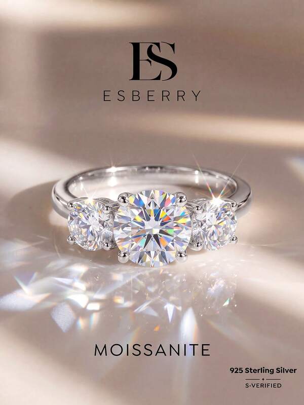 1 Stück 1 Karat Drei-Diamanten Moissanit Ring S925 Sterlingsilber Luxus Wahl, perfekt als Geschenk für Verlobungen, Hochzeiten sowie Brautschmuck.