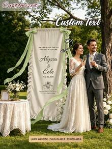 Personalized Ruffle Edge Wedding Welcome Sign Custom Text Printed Fabric Banner, Multiple Sizes Available, Suitable For Lawn Wedding Ceremony Entrance Decoration - Multicolor - View 3