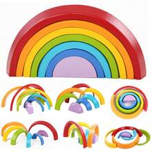 Wooden Children's Stacking Blocks Rainbow Building Blocks Toy Children's Open Thinking Space Imagination Construction Blocks Toy Children's Asymmetrical Assembly Blocks Intelligence Development Toy Children's Gift - Multicolor - View 10