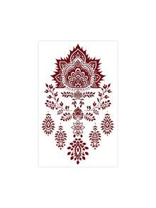 1 Sheet Burgundy Henna Mandala Floral Wrist Temporary Tattoo Sticker, Waterproof Long-Lasting Exotic Fake Tattoo, Body Art Decal For Palm Knuckle Forearm Ankle Wedding Occasions - Red - View 4