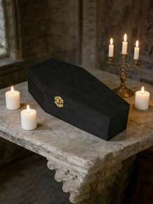 Custom Black Coffin-Shaped Storage Container With A Lid,Featuring A Bohemian Astrology Rose Design,Suitable For Gothic Wedding Ring Storage And Jewelry Organization,Jewelry Boxes Birthday Party Gift,Christmas Gift Packaging,Halloween Gift Box - Multicolor - View 4