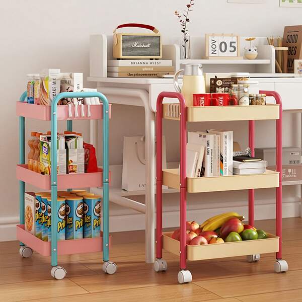 1 pieza Carrito metálico multifuncional de acero al carbono, móvil, con gran capacidad de carga, estantería de exhibición multiusos (apto para aperitivos, verduras, toallas, libros, cosméticos, etc.), con ruedas, fácil de montar