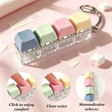 1pc Colorful Keyboard Stress Relief Finger Button Keychain, 4-Key Clickable Key Ring, Anti-Stress Finger Press Keychain, Car Key Ring, Bag Pendant, Gift - Multicolor - View 2