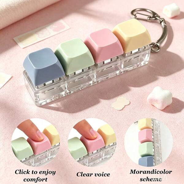1 pieza Llavero de botón de teclado colorido para alivio del estrés, anillo de llaves con 4 teclas clicables, llavero antiestrés para presionar con los dedos, anillo de llaves de coche, colgante de bolso, regalo