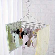 A Stainless Steel Drying Rack With 20/40 Clips - A Windproof Hanging Organizer For Socks And Underwear, Punch-Free, Hangable, Space-Saving Multi-Functional Hook - Silver - View 3