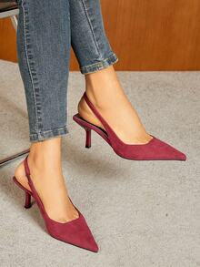 Women's High Heel Pumps, Pointed Toe High Heels, Fashion Thin Heel Shoes, Slingback Low Vamp Sandals,Kitten Heels - Red Velvet - View 18