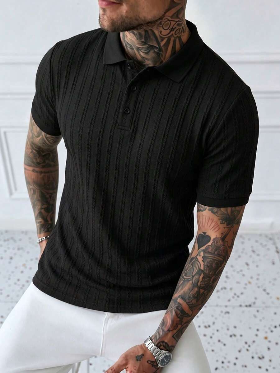 Men's Summer Solid Color Polo Shirt With Collar, Short Sleeve Casual/Business Style, Essential For Formal Occasions