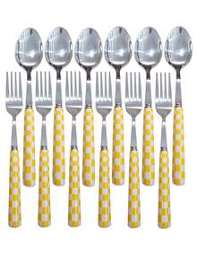 2/12pcs Unique Plaid Pattern Stainless Steel Cutlery Set, Elegant Porcelain, Multiple Colors, Includes Ceramic Handle Utensils, Creative Kitchen, Includes Forks And Spoons, Suitable For Daily Dining - Multicolor - View 7