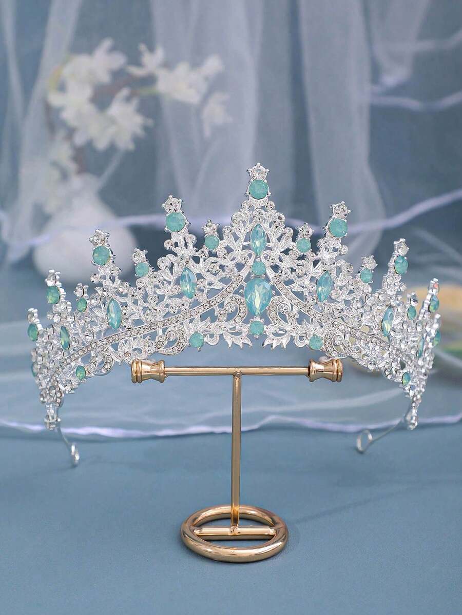 1件優雅女士金色水晶皇冠新娘婚禮頭飾舞會派對髮飾髮冠 - 淺綠色 - 查看 1