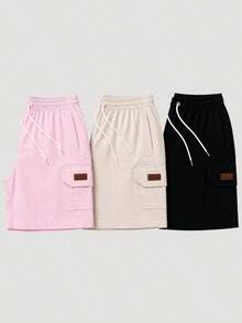 Kit 3 Bermuda Cargo De Linho Premium Shorts Mauricinho Masculino Casual Basico Confortavel Detalhe Etiqueta De Couro - Rosa Bebê - Visão 1