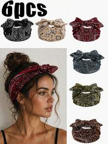 1/3/6 piezas Nueva diadema de orejas de conejo ultra ancha y linda, diadema de lazo de unicolor con patrón paisley elástico, accesorios para el cabello de mujer para yoga, deportes y actividades al aire libre - Multicolor - Ver 3