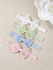 Set de 4 diademas de bebé con encaje floral, accesorios para el cabello de bebé de unicolor y elástico suave - Multicolor - Ver 10
