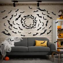 48pcs 3D Bat Wall Stickers Halloween Decoration, Black Horror Bats, 4 Sizes, Suitable For Home Decor, Room Decor, Indoor And Outdoor Hanging Decoration - Multicolor - View 5