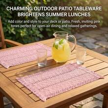 American Country Style Green Woven Placemat, Kitchen Dining Table Top Decor Placemats, Family Gathering Dining Table Decoration, Rectangular Tablecloth - Pink - View 7