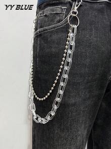 1pc European And American Hip Hop Pants Chain Colorful Accessory, Fluorescent Resin Pants Chain, Acrylic Square Metal Clothing Accessory, Men's And Women's Daily Wear Jewelry - Multicolor - View 8