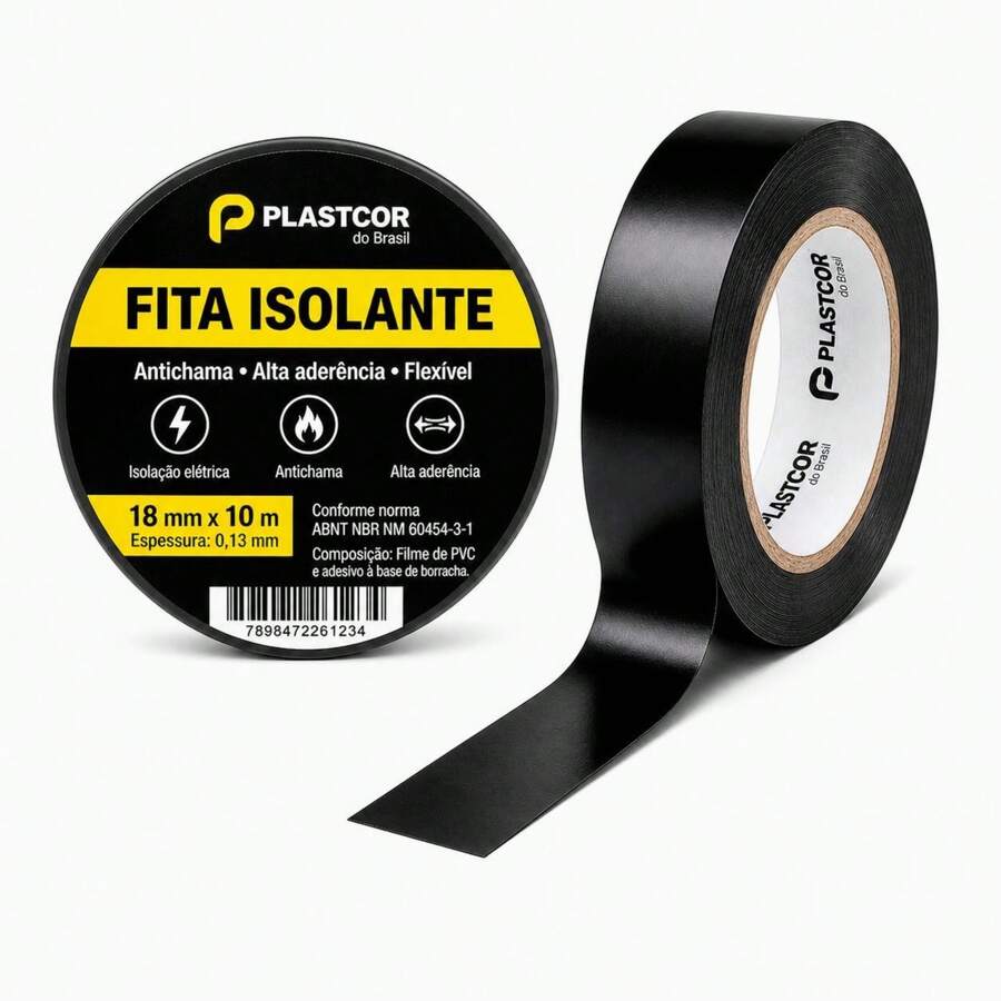 Kit 9 Fitas Isolantes Eleétrica 18mm x 10m PVC Antichama Alta Aderência Flexível Uso Elétrico - 3 pacotes - 9 peças - Visão 1