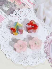4pcs Cute Sweet Floral Casual Rhinestone Acetate Mini Hair Claw Clips (Color Variation Is Normal) - Multicolor - View 6