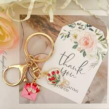 36pcs/12sets-12pcs/4sets Pink Envelope Handheld Flower Keychain Set - Includes Keychains, Gift Bags And Thank You Cards, Suitable As Holiday/Graduation/Back To School/Wedding/Birthday Gifts For Family And Friends, Or As Party Favors. - View 5
