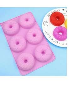 1pc Heat-Resistant Silicone Donut Mold | Creative 6-Cavity Donut Mold, Suitable For DIY Cake Baking And Chocolate Making | Non-Stick And Reusable | Oven And Microwave , Ideal For Holiday Baking - Multicolor - View 5