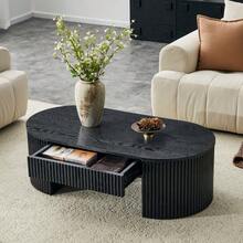 Designer Coffee Table With Fluted Paneling, Black Oval Coffee Table With Storage Drawer, Sturdy Living Room Table For Sofa - Black - View 3