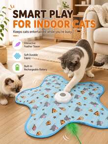 Automatic Cat Toy For Indoor Cats, Smart Touch Sensor Interactive Toy With Flapping Feather Movement, 3 Speed Play Modes, Rechargeable Cat Activity Mat, Star Shaped Teaser Toy For Kittens And Adult Cats - Multicolor - View 1