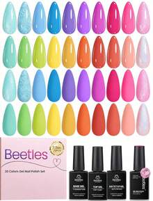Beetles 20 Colors 7.5ML Neon Gel Nail Polish Set, Summer Collection, Pearl Pink, Blue, Red, Yellow & Orange Soak Off UV LED Gel Polish With Base Coat, Glossy & Matte Top Coat - 20 Colors Tropical Bloom - 查看 1