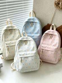 1pc/4pcs Cute Cat Bow Print Backpack, Large Capacity Waterproof Nylon Multi-Pocket Macaron Color Student School Bag, American Casual Daily Backpack, Suitable For Teenage Girls Students Travel Supplies - Multiple Styles - View 3