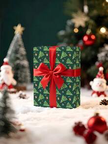 1 Roll Of Christmas Gift Wrapping Paper Featuring Patterns Of Christmas Trees, Small Gift Boxes, Candy Canes;Perfect For Christmas Gift Wrapping,Holiday Party Decor,Home Festive Decoration,DIY Craft,Festive Favour Wrapping Dimensions: 43 Cm X 300 Cm - A - View 6