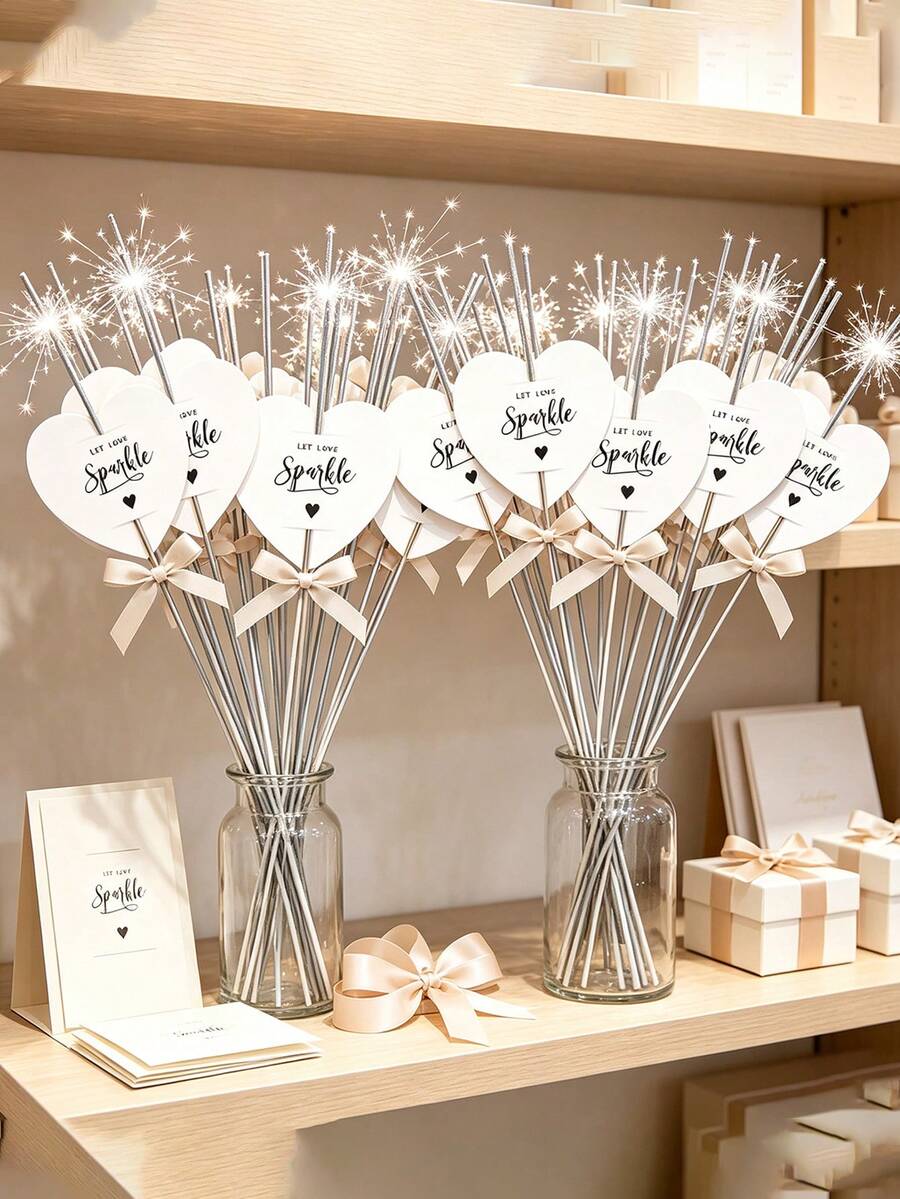 Wedding Sparkler Tags,Vintage Heart Sparkler Tags With Matchstick Holders, Kraft Paper Wedding Favor Labels, Wedding Party Decor, Rustic Sparkler Tags, Suitable For Ceremony, Anniversary Party, Engagement Event, Bridal Shower Decorations (Sparklers And Matches Not Included) - Default - View 1