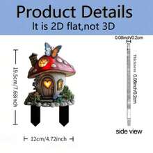 1pc 2D Flat Acrylic Butterfly Glowing Mushroom House Garden Stake, Minimalist Desktop Decor Sign, Suitable For Garden Balcony Yard Decoration, Fairy Tale Style Outdoor Soft Decor, Creative Birthday And Holiday Gift - A - View 3