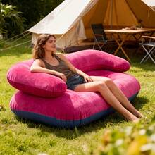 1pc Double Foldable Inflatable Sofa Chair, Soft Comfortable Home Leisure Slouchy Lounge Chair, Portable Outdoor Inflatable Mattress, Can Lie/Sleep, Adult Double/Multi-Person Nap Room, Summer Camping, Dormitory Essential, Back To School, Labor Day, Road Trip - Multicolor - View 6
