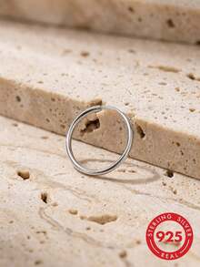 lunastudio 1pc Elegant 925 Sterling Silver Plain Hoop Nose Ring Suitable For Women's Daily Wear - Silver - View 2