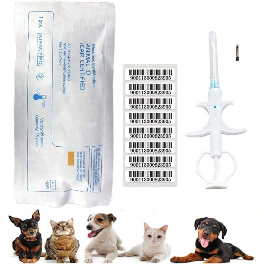 2 paquetes de 1, 4x 8 mm, microchip universal de animales para mascotas, 134, 2 kHz Registro FDX-B Pet ID Microchip para la gestión de perros, gatos, vacas, cerdos, palomas, peces - Multicolor - Ver 1